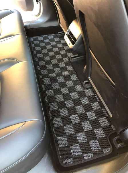 Phase 2 Motortrend (P2M) Checkered Flag Dark Grey Race 5pc Carpet Floor Mats - Tesla Model 3 (2017+)