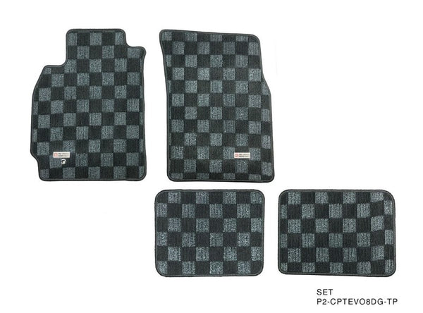 Phase 2 Motortrend (P2M) Checkered Floor Mats Dark Grey - Mitsubishi Lancer Evolution EVO 8 & 9 (2003-2007)