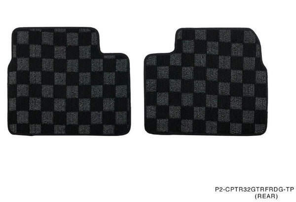 Phase 2 Motortrend (P2M) Front & Rear Checkered Flag Race Carpet Floor Mats - Nissan R32 Skyline GT-R