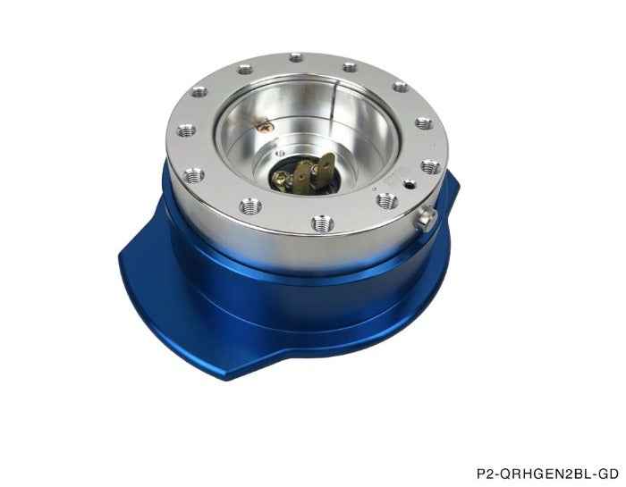 Phase 2 Motortrend (P2M) V2 Steering Wheel Quick Release Hub Kit Universal Fitment - Blue Paddle Silver Base