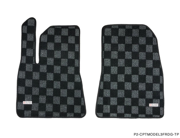 Phase 2 Motortrend (P2M) Checkered Flag Dark Grey Race 5pc Carpet Floor Mats - Tesla Model 3 (2017+)