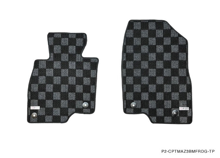 Phase 2 Motortrend (P2M) Checkered Carpet Race Floor Mats Front & Rear - Mazda 3 (BM/BN) 2014-2018