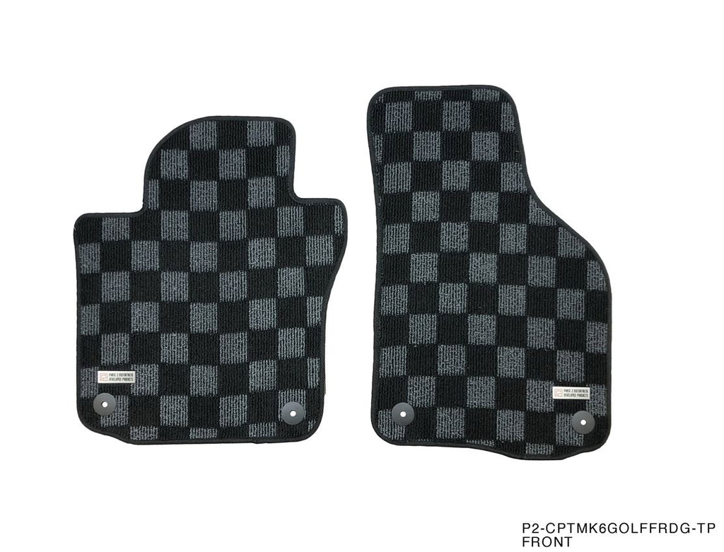 Phase 2 Motortrend (P2M) Checkered Carpet Race Floor Mats Front & Rear - VW MK6 Golf / GTI Hatchback (2010-2014)