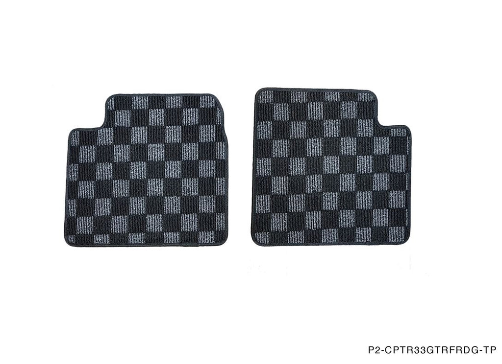 Phase 2 Motortrend (P2M) Front & Rear Checkered Flag Race Carpet Floor Mats - Nissan R33 Skyline GT-R