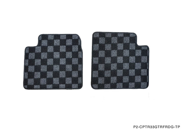Phase 2 Motortrend (P2M) Front & Rear Checkered Flag Race Carpet Floor Mats - Nissan R33 Skyline GT-R
