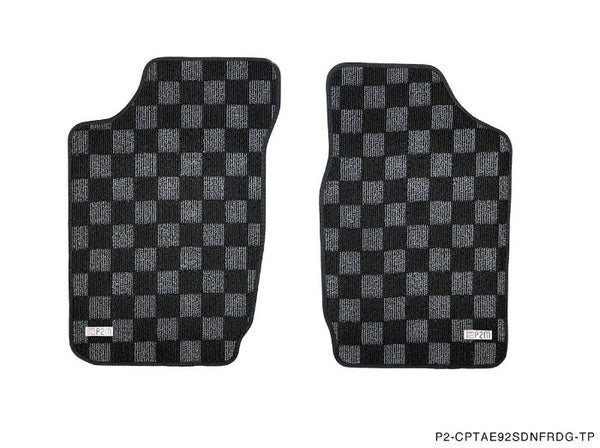 Phase 2 Motortrend (P2M) Checkered Carpet Race Floor Mats Front & Rear - Toyota Corolla Sedan AE92 (1988-1992)