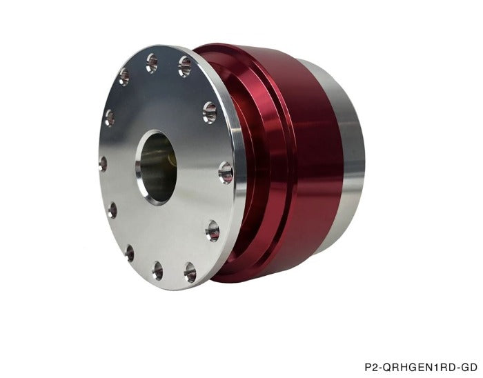 P2M V1 Steering Wheel Quick Release Hub Kit Universal Fitment - Red Ring Silver Base - P2-QRHGEN1RD-GD