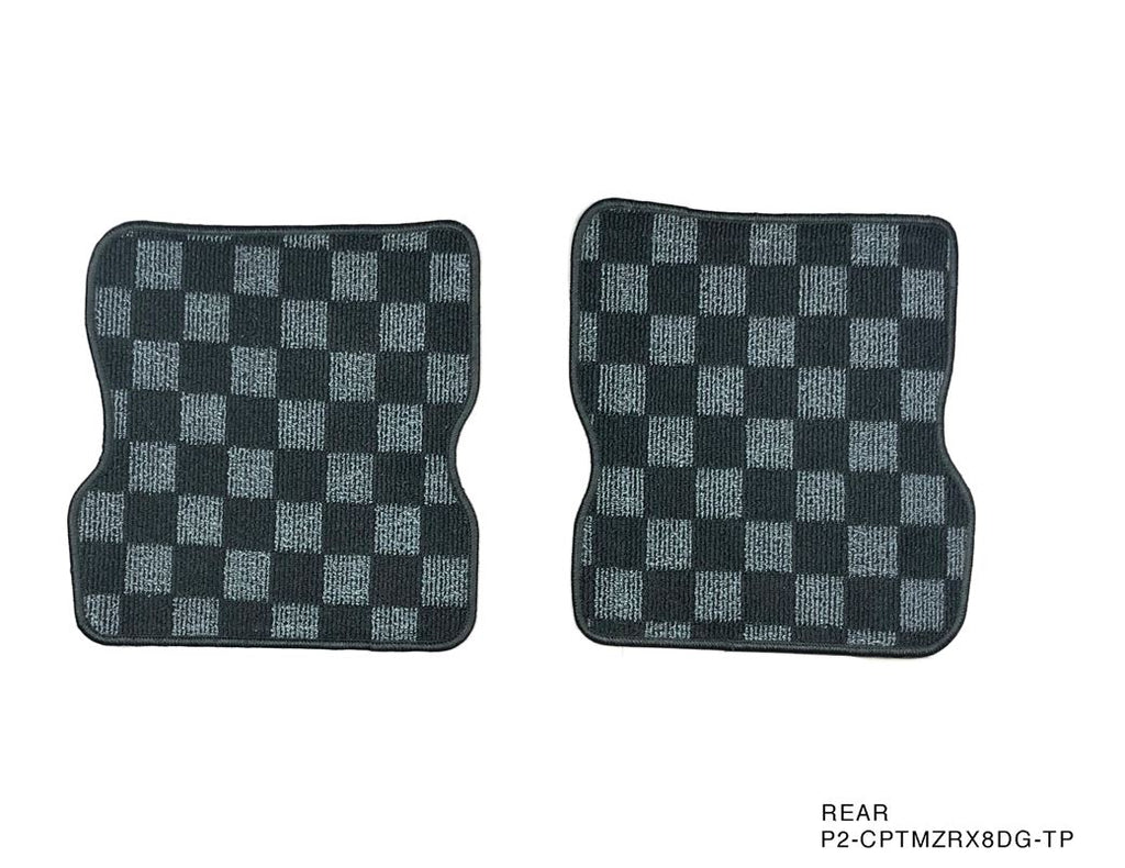 Phase 2 Motortrend (P2M) Checkered Race Carpet Floor Mats Set of 4 - Mazda RX-8 (2003-2012)