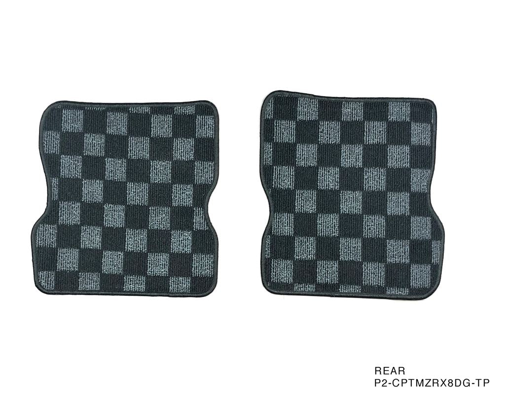 Phase 2 Motortrend (P2M) Checkered Race Carpet Floor Mats Set of 4 - Mazda RX-8 (2003-2012)