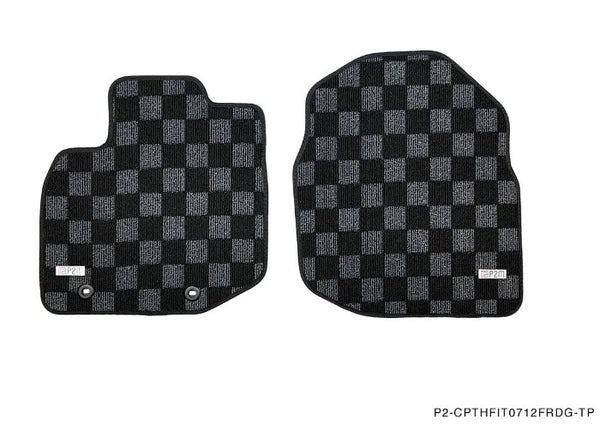 Phase 2 Motortrend (P2M) Checkered Carpet Race Floor Mats Front & Rear - Honda Fit GE (2009-2013)