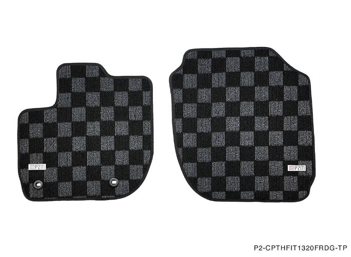 Phase 2 Motortrend (P2M) Checkered Carpet Race Floor Mats Front & Rear - Honda Fit GK/GH/GP (2015-2020)