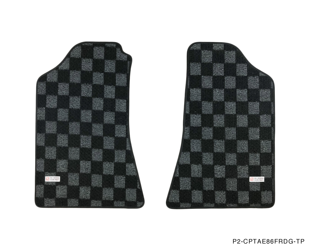 P2M Checkered Floor Mats Front & Rear - Toyota Corolla AE86 (1984-1987) - P2-CPTAE86FRDG-TP