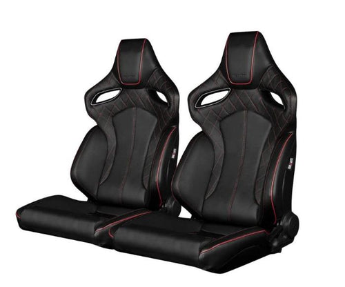 Braum Racing Orue Series Recline-able Racing Seat - Black Diamond Red Stitching - PAIR