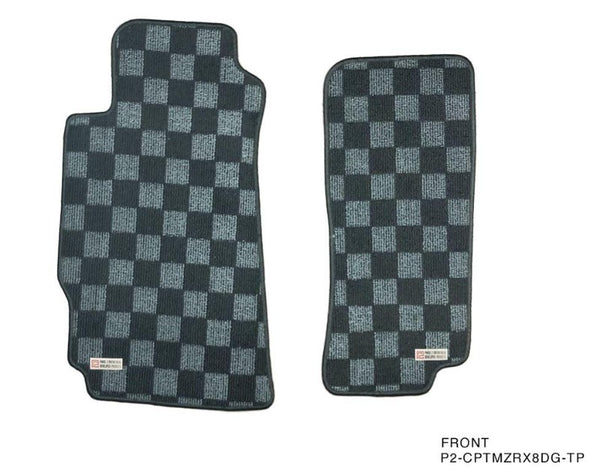 Phase 2 Motortrend (P2M) Checkered Flag Race Extended Carpet Floor Mats Front & Rear - Mazda RX-8 (2003-2012)