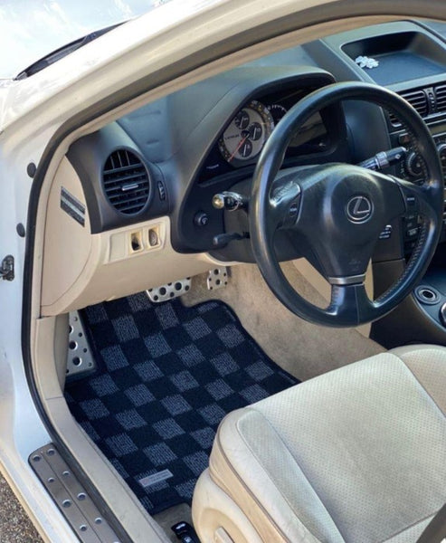 Phase 2 Motortrend (P2M) Front & Rear Checkered Carpet Floor Mats - Lexus IS200 IS300 Altezza (1998-2005)