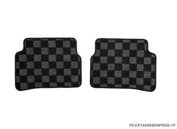 Phase 2 Motortrend (P2M) Checkered Carpet Race Floor Mats Front & Rear - Toyota Corolla Sedan AE92 (1988-1992)