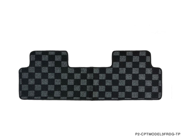 Phase 2 Motortrend (P2M) Checkered Flag Dark Grey Race 5pc Carpet Floor Mats - Tesla Model 3 (2017+)