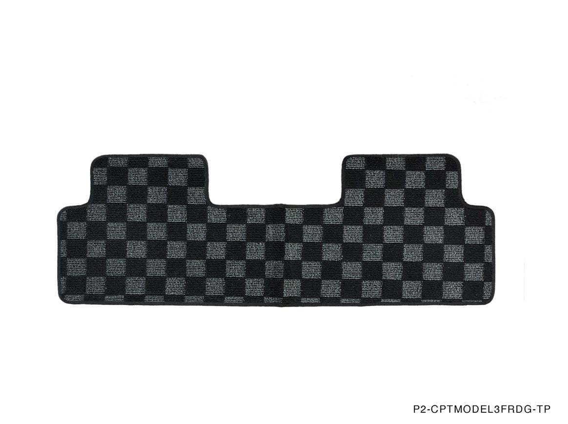Phase 2 Motortrend (P2M) Checkered Flag Dark Grey Race 3pc Carpet Floor Mats - Tesla Model 3 (2017+)