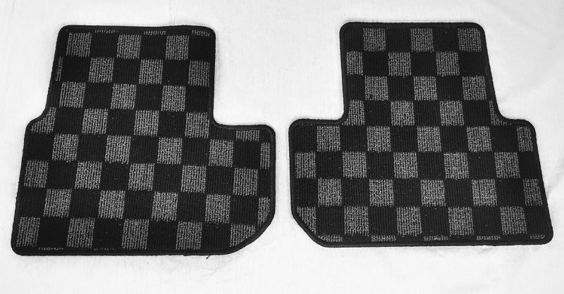 Phase 2 Motortrend (P2M) Front & Rear Checkered Race Carpet Floor Mats (Dark Grey) - Infiniti G35 Coupe / Sedan (2003-2007)