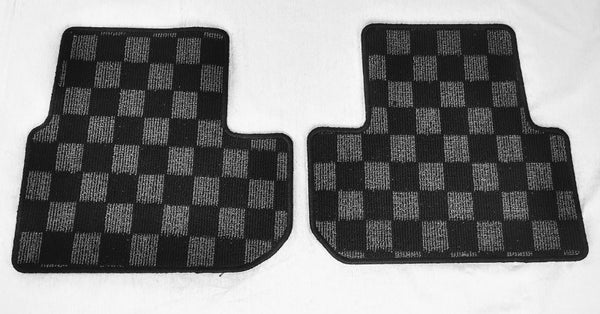 Phase 2 Motortrend (P2M) Front & Rear Checkered Race Carpet Floor Mats (Dark Grey) - Infiniti G35 Coupe / Sedan (2003-2007)