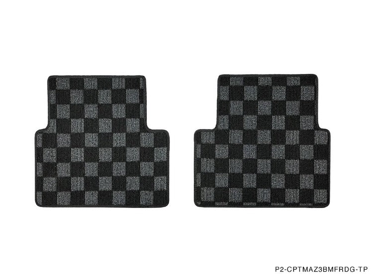Phase 2 Motortrend (P2M) Checkered Carpet Race Floor Mats Front & Rear - Mazda 3 (BM/BN) 2014-2018