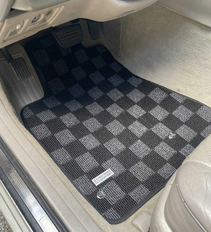 P2M Front & Rear Checkered Floor Mats - Lexus GS300 GS400 (2000-2004) - P2-CPTGSS160FRDG-TP