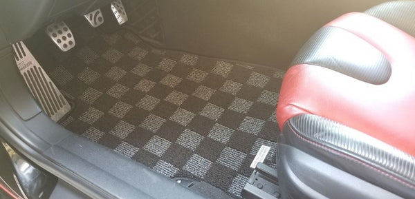 Phase 2 Motortrend (P2M) Checkered Flag Race Extended Carpet Floor Mats Front & Rear - Mazda RX-8 (2003-2012)