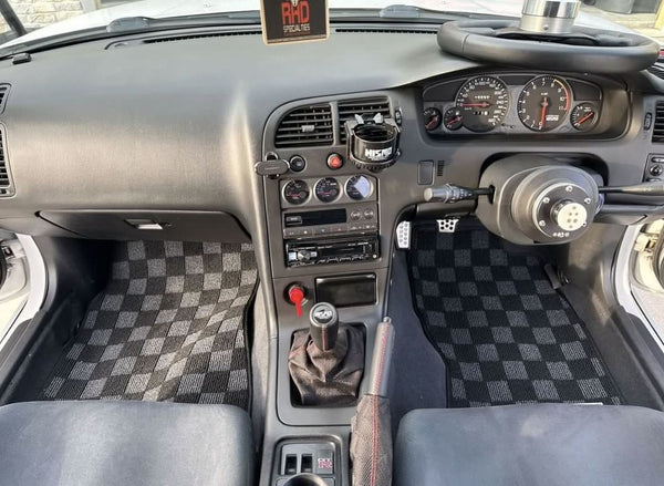 Phase 2 Motortrend (P2M) Front & Rear Checkered Flag Race Carpet Floor Mats - Nissan R33 Skyline GT-R