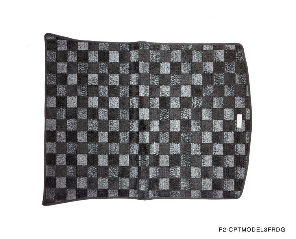 Phase 2 Motortrend (P2M) Checkered Flag Dark Grey Race 5pc Carpet Floor Mats - Tesla Model 3 (2017+)
