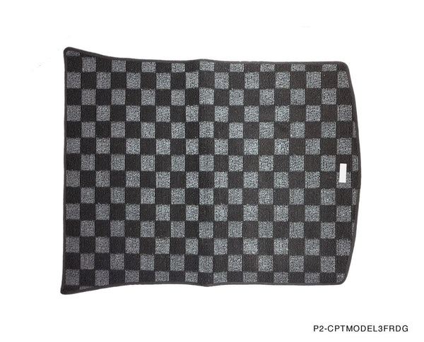 Phase 2 Motortrend (P2M) Checkered Flag Dark Grey Race 5pc Carpet Floor Mats - Tesla Model 3 (2017+)