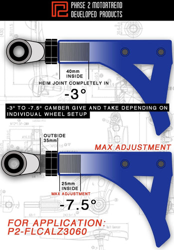 Phase 2 Motortrend (P2M) Adjustable Front Lower Control Arms (-3 to -7.5 Degrees) - Lexus SC300 SC400 (1991-2000)