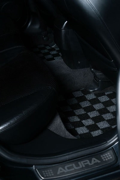 Phase 2 Motortrend (P2M) Checkered Flag Race Carpet Floor Mats Front & Rear - Acura TSX CL9 (2003-2007)