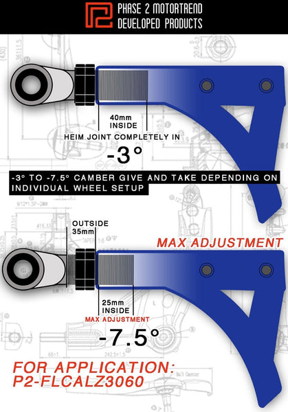 Phase 2 Motortrend (P2M) Adjustable Front Lower Control Arms (0 to -4.5 Degrees) - Lexus SC300 SC400 (1991-2000)