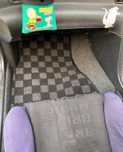 Phase 2 Motortrend (P2M) Front & Rear Checkered Flag Race Carpet Floor Mats - Nissan R32 Skyline GT-R