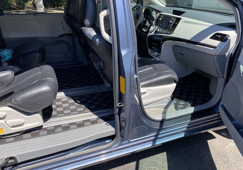 Phase 2 Motortrend (P2M) Checkered Front & Rear Carpet Floor Mats - Toyota 8 Seater Sienna XL30 (2011-2020)