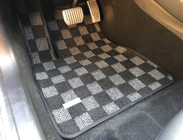 Phase 2 Motortrend (P2M) Checkered Flag Dark Grey Race 5pc Carpet Floor Mats - Tesla Model 3 (2017+)