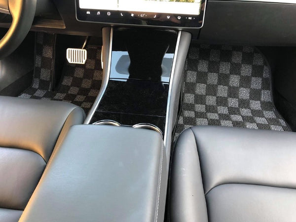 Phase 2 Motortrend (P2M) Checkered Flag Dark Grey Race 5pc Carpet Floor Mats - Tesla Model 3 (2017+)