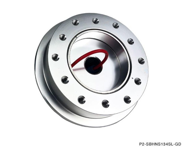 Phase 2 Motortrend (P2M) Silver Aluminum Steering Wheel BOSS Short Hub - Nissan 240sx S13 S14 (1989-1998)