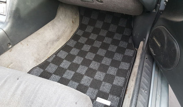 Phase 2 Motortrend (P2M) Checkered Race Carpet Floor Mats (Dark Grey) - Nissan 240sx S13 (1989-1994)