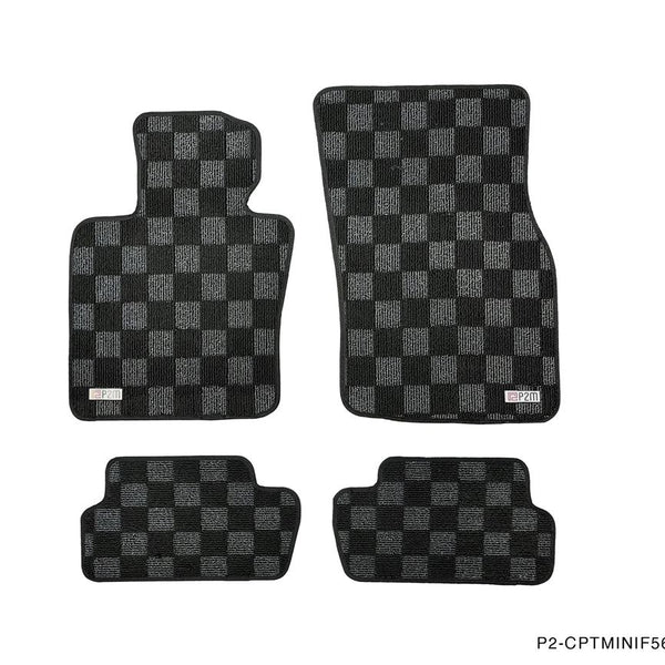 Phase 2 Motortrend (P2M) Checkered Carpet Race Floor Mats - Mini Cooper (F56) 2 Door Hatch (2014-2022) / Cooper (F57) Convertible (2016-2022)