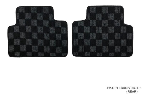 Phase 2 Motortrend (P2M) Checkered Flag Dark Grey Race Rear Carpet Floor Mats - Honda Civic EG6 3DR Hatchback