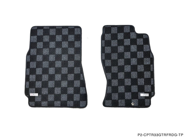 Phase 2 Motortrend (P2M) Front & Rear Checkered Flag Race Carpet Floor Mats - Nissan R33 Skyline GT-R
