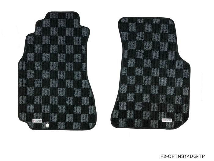 Phase 2 Motortrend (P2M) Checkered Race Carpet Floor Mats (Dark Grey) - Nissan 240sx S14 (1995-1998)
