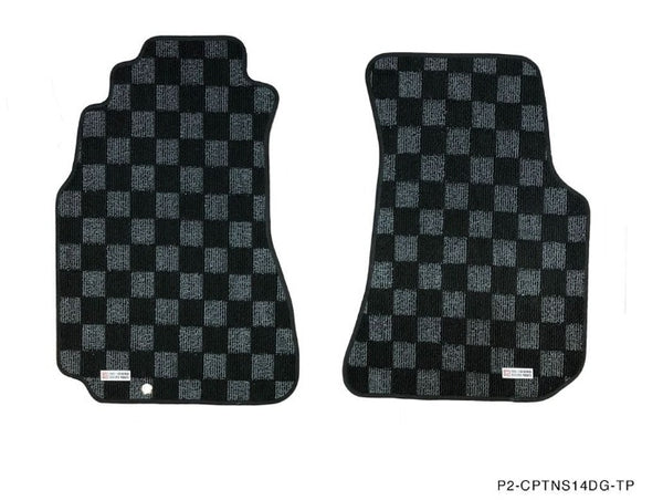 Phase 2 Motortrend (P2M) Checkered Race Carpet Floor Mats (Dark Grey) - Nissan 240sx S14 (1995-1998)