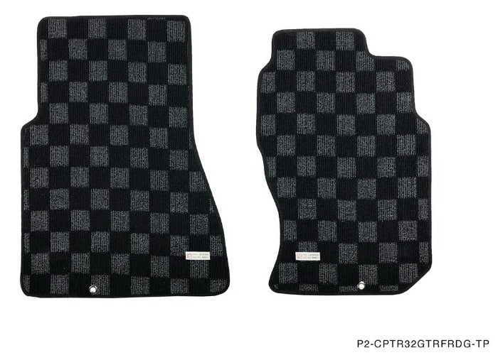 Phase 2 Motortrend (P2M) Front & Rear Checkered Flag Race Carpet Floor Mats - Nissan R32 Skyline GT-R