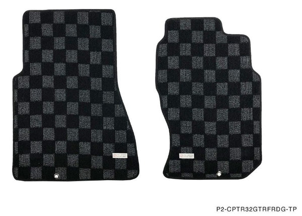 Phase 2 Motortrend (P2M) Front & Rear Checkered Flag Race Carpet Floor Mats - Nissan R32 Skyline GT-R