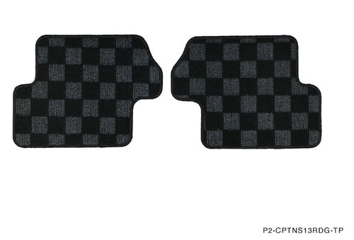 Phase 2 Motortrend (P2M) REAR Checkered Race Carpet Floor Mats (Dark Grey) - Nissan 240sx S13 (1989-1994)