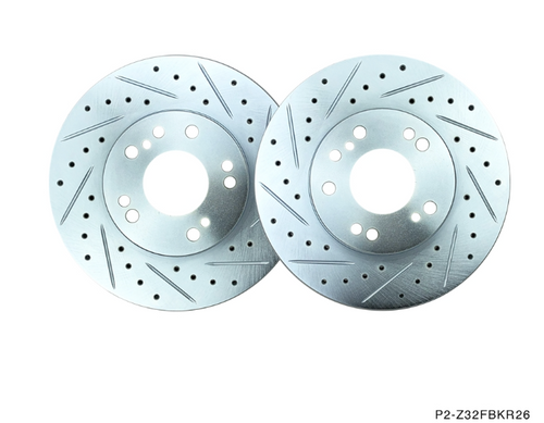 Phase 2 Motortrend (P2M) Z32 Zinc Coated Slotted Drilled Front Conversion Rotors 26MM - Nissan 240sx (1989-1998)