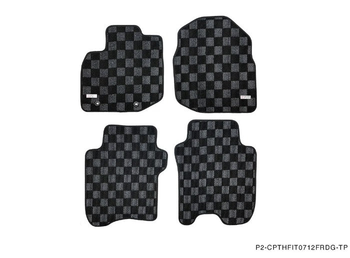 Phase 2 Motortrend (P2M) Checkered Carpet Race Floor Mats Front & Rear - Honda Fit GE (2009-2013)