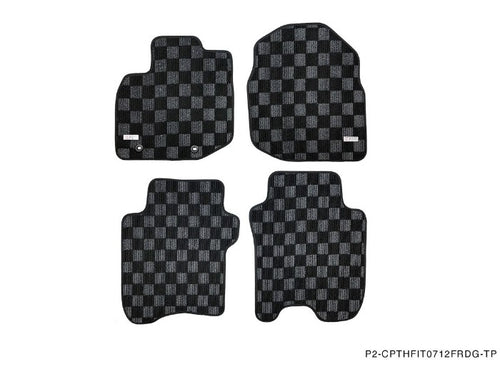 Phase 2 Motortrend (P2M) Checkered Carpet Race Floor Mats Front & Rear - Honda Fit GE (2009-2013)
